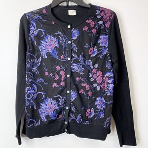 A New Day Embroidered Cardigan Size Large Floral Mesh Front Women's Sweater